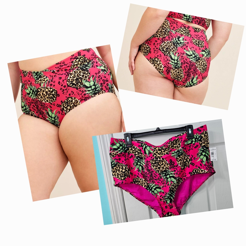 Torrid 2 Pink Pineapple Leopard Ruched Bikini Bottoms